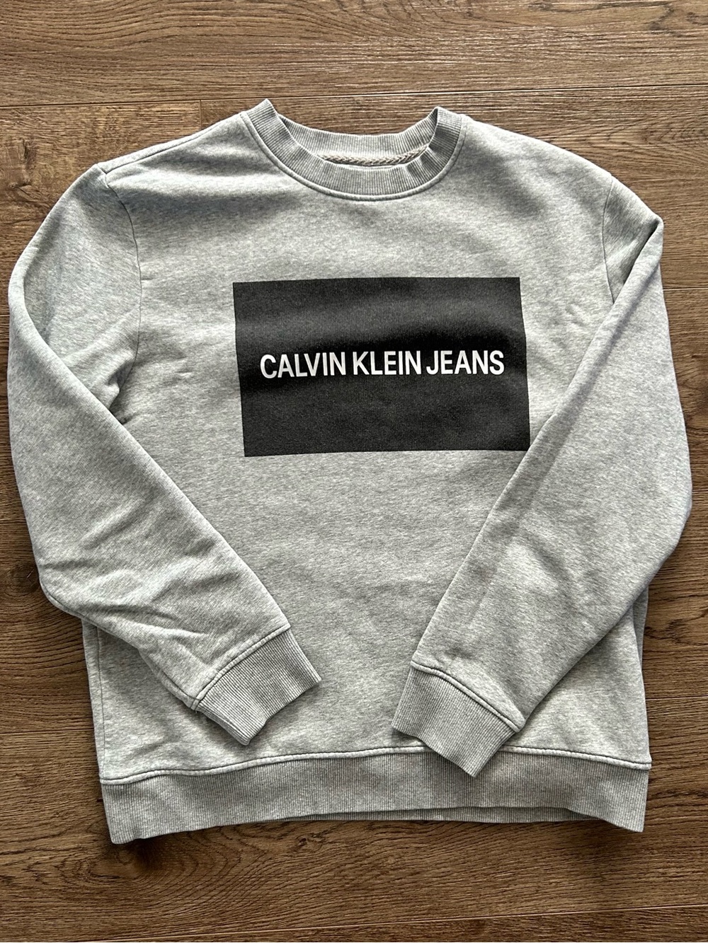 Calvin Klein Jeans Sweatshirt Mens Large Gray Logo Fleece Crew Neck Top Casual